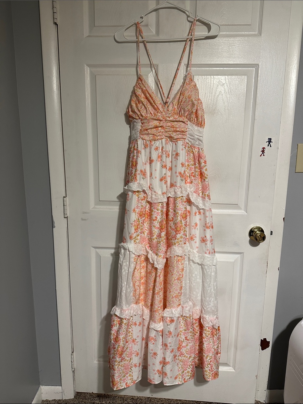 Amazon Cream & Peach Floral Tiered Maxi Dress